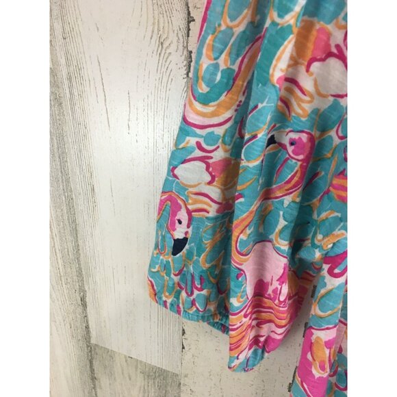 Lilly Pulitzer Sz S Alia Swim Coverup Dress Peel and Eat Flamingo with Fringe - Picture 8 of 14